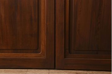 昭和レトロ　プレスガラス・すりガラス使用　ガラスのデザインが魅力的な檜材のガラス帯格子戸2枚セット(引き戸、格子戸、ガラス戸)