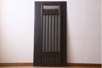 和製アンティーク　すりガラス　ダイヤガラス　意匠が魅力的なヒノキ材の格子戸(引き戸、ガラス戸)