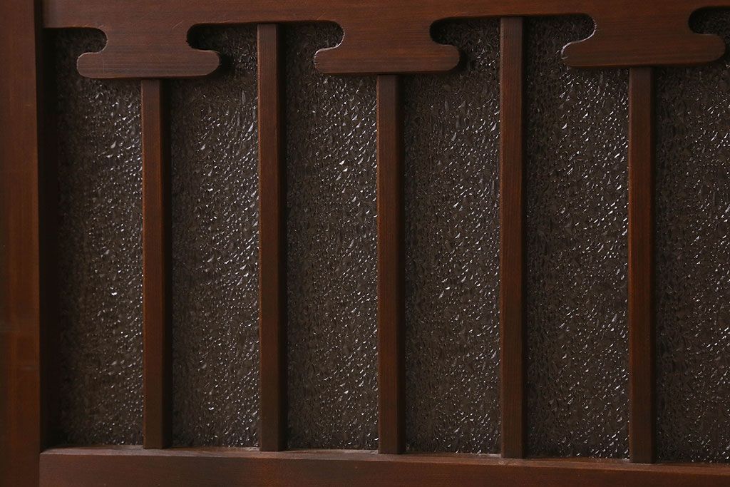 和製アンティーク　すりガラス　ダイヤガラス　意匠が魅力的なヒノキ材の格子戸(引き戸、ガラス戸)