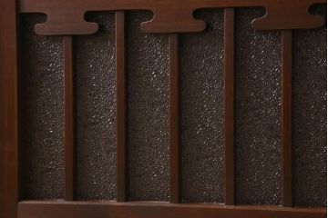 和製アンティーク　すりガラス　ダイヤガラス　意匠が魅力的なヒノキ材の格子戸(引き戸、ガラス戸)