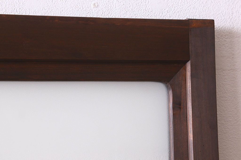 和製アンティーク　すりガラス　ダイヤガラス　意匠が魅力的なヒノキ材の格子戸(引き戸、ガラス戸)