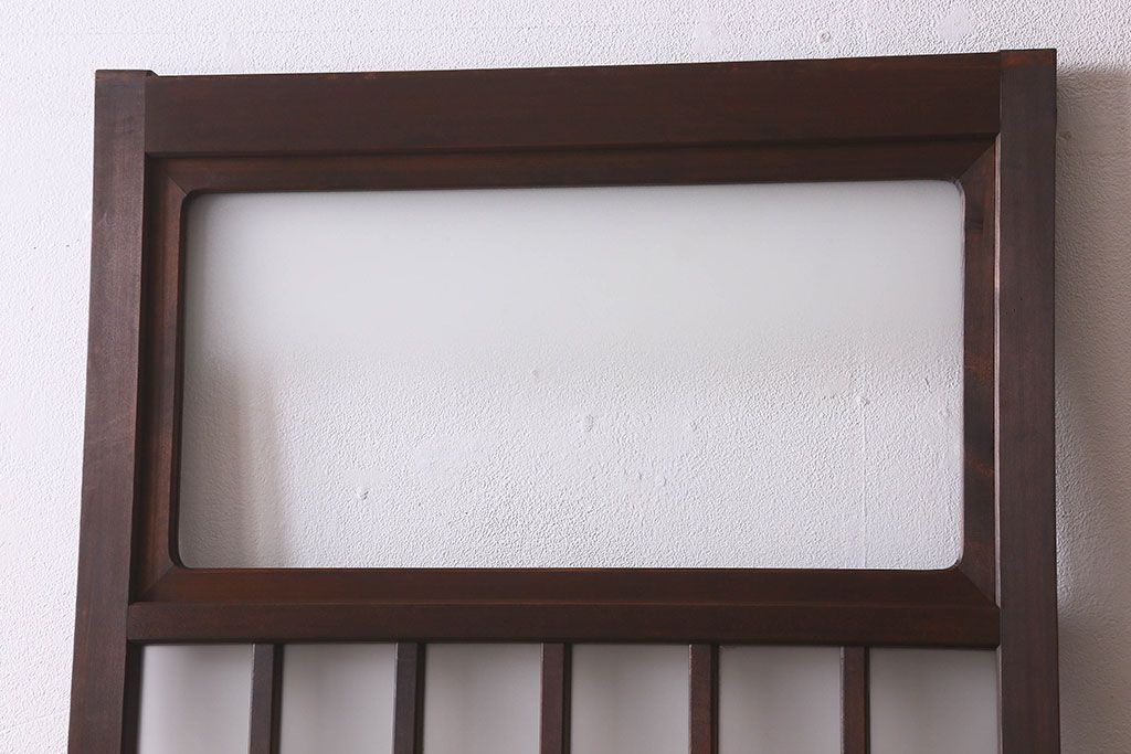 和製アンティーク　すりガラス　ダイヤガラス　意匠が魅力的なヒノキ材の格子戸(引き戸、ガラス戸)