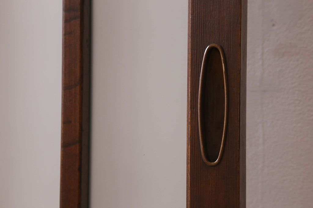 和製アンティーク　すりガラス　ダイヤガラス　意匠が魅力的なヒノキ材の格子戸(引き戸、ガラス戸)