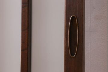 和製アンティーク　すりガラス　ダイヤガラス　意匠が魅力的なヒノキ材の格子戸(引き戸、ガラス戸)