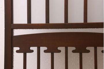 和製アンティーク　すりガラス　ダイヤガラス　意匠が魅力的なヒノキ材の格子戸(引き戸、ガラス戸)