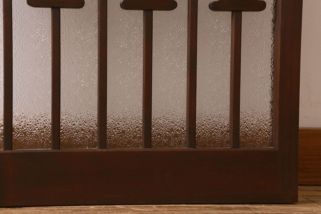 和製アンティーク　すりガラス　ダイヤガラス　意匠が魅力的なヒノキ材の格子戸(引き戸、ガラス戸)