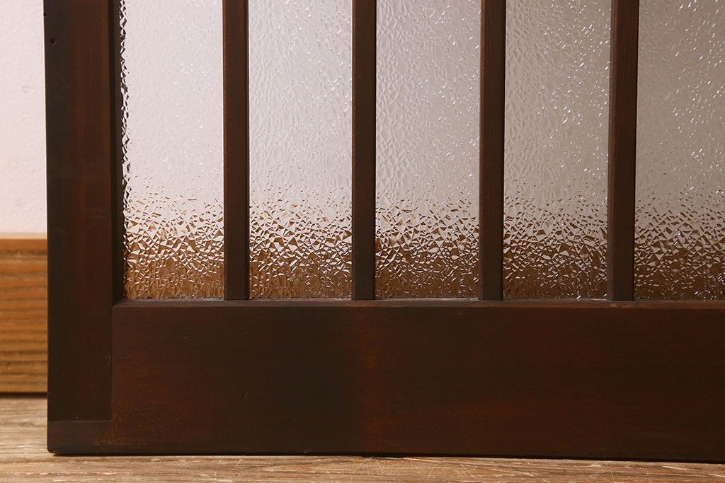 和製アンティーク　すりガラス　ダイヤガラス　意匠が魅力的なヒノキ材の格子戸(引き戸、ガラス戸)