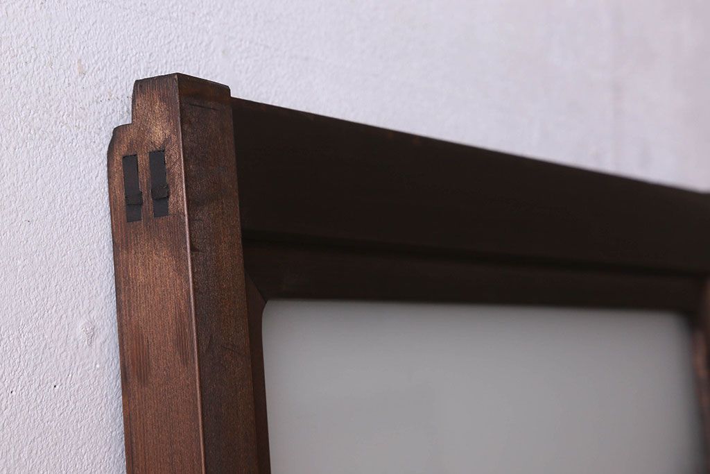 和製アンティーク　すりガラス　ダイヤガラス　意匠が魅力的なヒノキ材の格子戸(引き戸、ガラス戸)