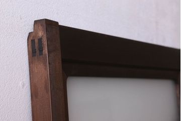 和製アンティーク　すりガラス　ダイヤガラス　意匠が魅力的なヒノキ材の格子戸(引き戸、ガラス戸)