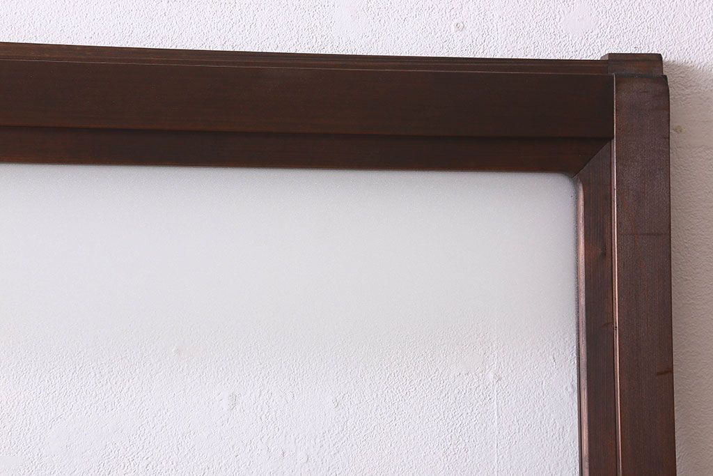 和製アンティーク　すりガラス　ダイヤガラス　意匠が魅力的なヒノキ材の格子戸(引き戸、ガラス戸)