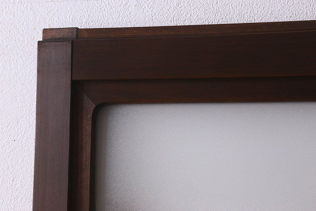 和製アンティーク　すりガラス　ダイヤガラス　意匠が魅力的なヒノキ材の格子戸(引き戸、ガラス戸)