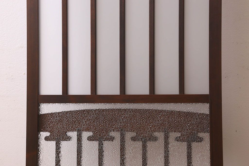 和製アンティーク　すりガラス　ダイヤガラス　意匠が魅力的なヒノキ材の格子戸(引き戸、ガラス戸)