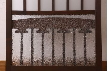 和製アンティーク　すりガラス　ダイヤガラス　意匠が魅力的なヒノキ材の格子戸(引き戸、ガラス戸)