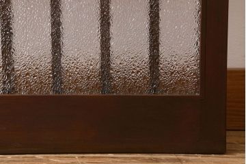 和製アンティーク　すりガラス　ダイヤガラス　意匠が魅力的なヒノキ材の格子戸(引き戸、ガラス戸)