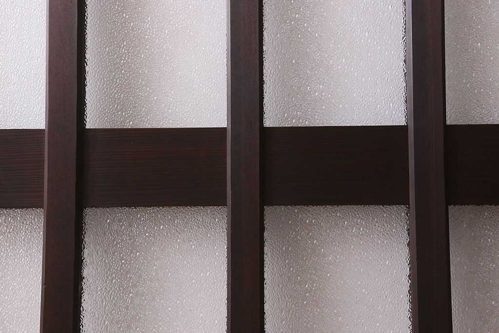 和製アンティーク　モダンな雰囲気漂う　ダイヤガラスが施されたヒノキ材のガラス戸2枚セット(引き戸)