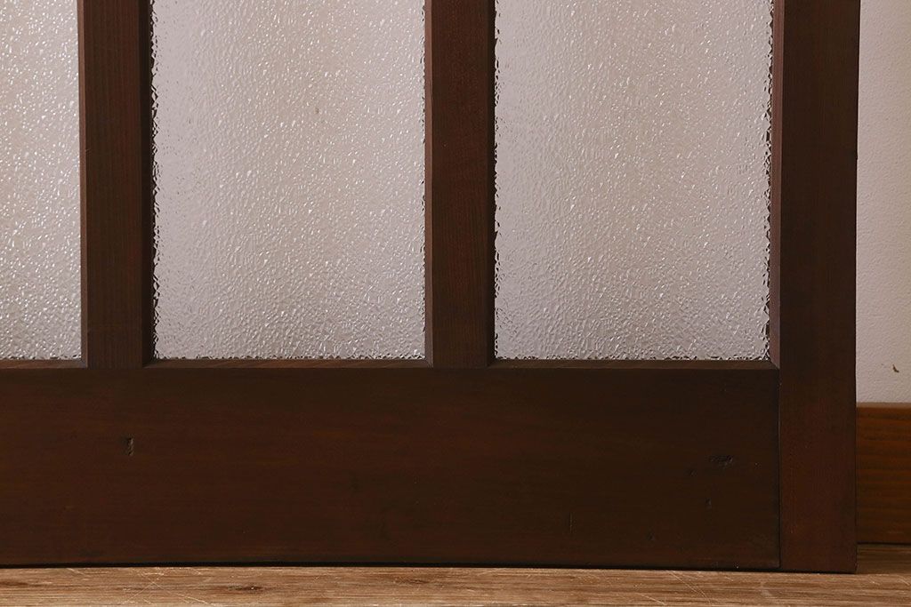 和製アンティーク　モダンな雰囲気漂う　ダイヤガラスが施されたヒノキ材のガラス戸2枚セット(引き戸)