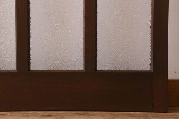 和製アンティーク　モダンな雰囲気漂う　ダイヤガラスが施されたヒノキ材のガラス戸2枚セット(引き戸)