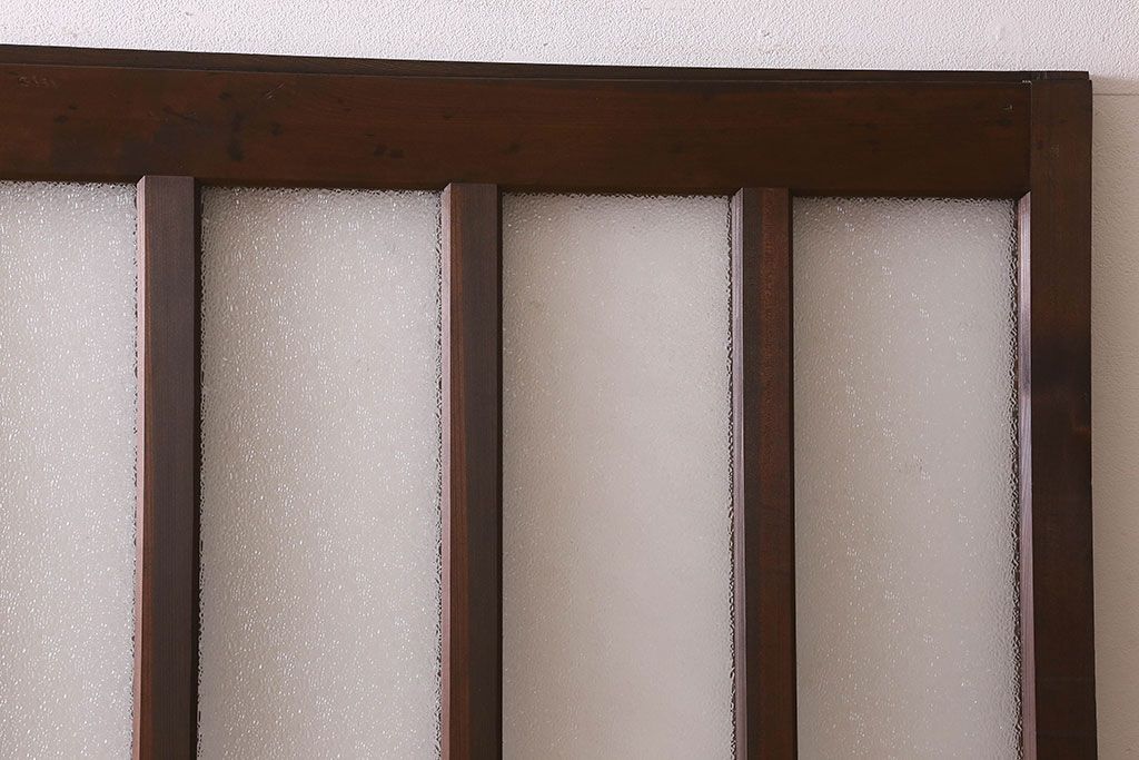 和製アンティーク　モダンな雰囲気漂う　ダイヤガラスが施されたヒノキ材のガラス戸2枚セット(引き戸)