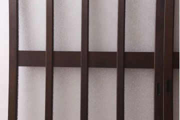 和製アンティーク　モダンな雰囲気漂う　ダイヤガラスが施されたヒノキ材のガラス戸2枚セット(引き戸)