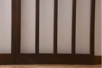 和製アンティーク　モダンな雰囲気漂う　ダイヤガラスが施されたヒノキ材のガラス戸2枚セット(引き戸)