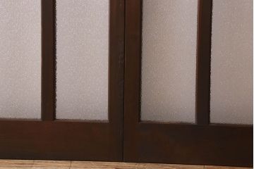 和製アンティーク　モダンな雰囲気漂う　ダイヤガラスが施されたヒノキ材のガラス戸2枚セット(引き戸)