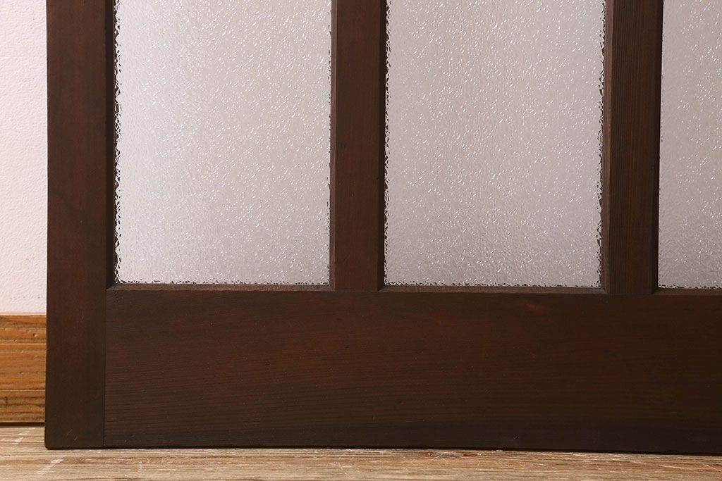 和製アンティーク　モダンな雰囲気漂う　ダイヤガラスが施されたヒノキ材のガラス戸2枚セット(引き戸)