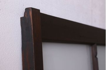 和製アンティーク　クリアガラスの文字が印象的!すりガラスとダイヤガラス入りガラス戸(引き戸)