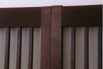 昭和期　すりガラス入り!縦桟が魅力的な格子戸(引き戸、ガラス戸)2枚セット(1)