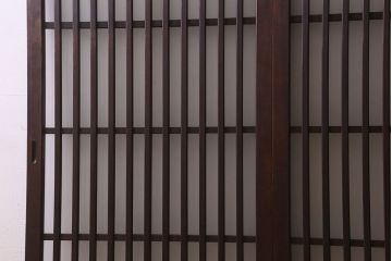 昭和期　すりガラス入り!縦桟が魅力的な格子戸(引き戸、ガラス戸)2枚セット(1)