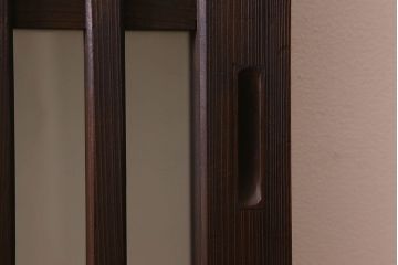 昭和期　すりガラス入り!縦桟が魅力的な格子戸(引き戸、ガラス戸)2枚セット(1)