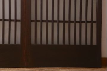昭和期　すりガラス入り!縦桟が魅力的な格子戸(引き戸、ガラス戸)2枚セット(1)