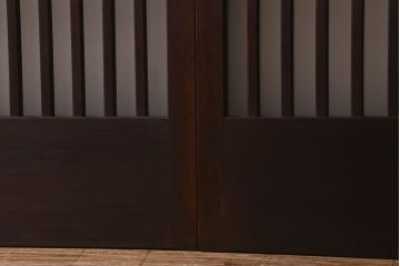 昭和期　すりガラス入り!縦桟が魅力的な格子戸(引き戸、ガラス戸)2枚セット(1)