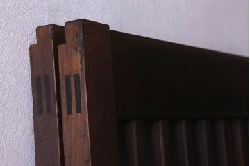 昭和期　すりガラス入り!縦桟が魅力的な格子戸(引き戸、ガラス戸)2枚セット(1)