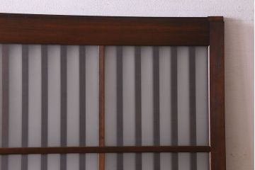昭和期　すりガラス入り!縦桟が魅力的な格子戸(引き戸、ガラス戸)2枚セット(1)