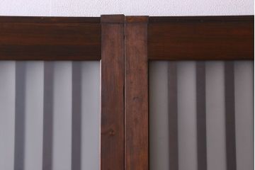 昭和期　すりガラス入り!縦桟が魅力的な格子戸(引き戸、ガラス戸)2枚セット(1)