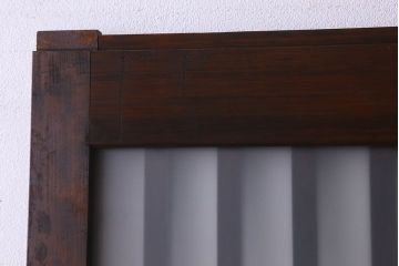 昭和期　すりガラス入り!縦桟が魅力的な格子戸(引き戸、ガラス戸)2枚セット(1)
