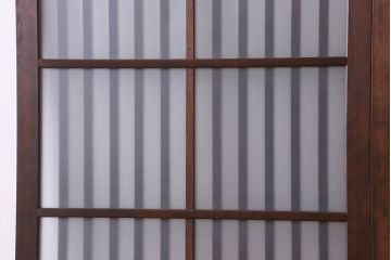 昭和期　すりガラス入り!縦桟が魅力的な格子戸(引き戸、ガラス戸)2枚セット(1)