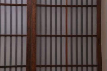 昭和期　すりガラス入り!縦桟が魅力的な格子戸(引き戸、ガラス戸)2枚セット(1)