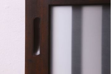 昭和期　すりガラス入り!縦桟が魅力的な格子戸(引き戸、ガラス戸)2枚セット(1)