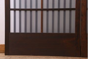 昭和期　すりガラス入り!縦桟が魅力的な格子戸(引き戸、ガラス戸)2枚セット(1)