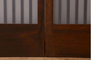 昭和期　すりガラス入り!縦桟が魅力的な格子戸(引き戸、ガラス戸)2枚セット(1)