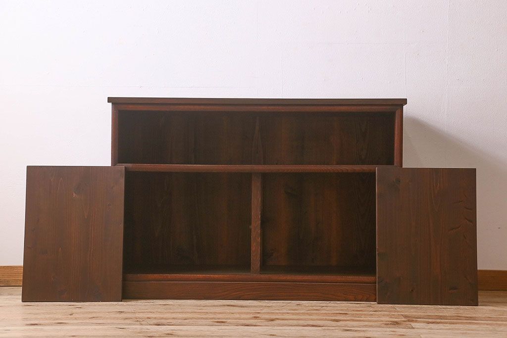 レトロ家具　和製アンティーク　栗材　欅材　チェッカーガラス入り　レトロで実用的な収納棚(戸棚、食器棚、本箱)