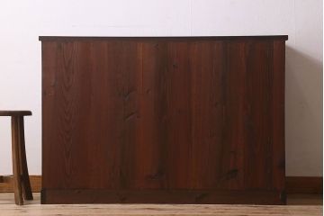 レトロ家具　和製アンティーク　栗材　欅材　チェッカーガラス入り　レトロで実用的な収納棚(戸棚、食器棚、本箱)