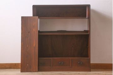 アンティーク家具　【展示品】和製アンティーク　明治〜大正期　木目が美しい総欅材の茶棚(収納棚、食器棚、飾り棚)