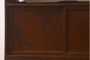 アンティーク家具　【展示品】和製アンティーク　明治〜大正期　木目が美しい総欅材の茶棚(収納棚、食器棚、飾り棚)
