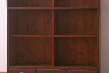 アンティーク家具　和製アンティーク　薄型　クリアガラス使用　味わい深い風合いの戸棚(収納棚、飾り棚、本箱)