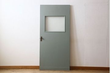 ペイント建具　銀モールガラス入りのレトロなドア(扉)