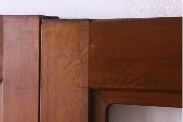 昭和レトロ　両開き　優美なデザインの取っ手が素敵な檜材製の親子ドア(扉)