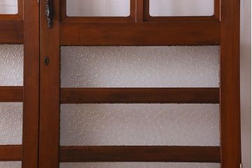 昭和レトロ　両開き　優美なデザインの取っ手が素敵な檜材製の親子ドア(扉)