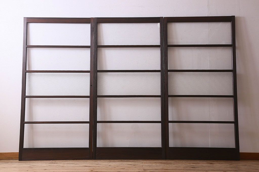 和製アンティーク　ダイヤガラス入り!深みのある木の色合いが素敵なガラス戸(引き戸)